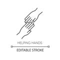 Helping hand pixel perfect linear icon. Thin line customizable illustration. Friendly support, friends assistance