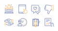 Helping hand, Tablet pc and Elevator icons set. Friends chat, Dislike hand and Coffee shop signs. Vector