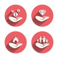 Helping hands icons. Protection and insurance Royalty Free Stock Photo