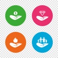 Helping hands icons. Protection and insurance. Royalty Free Stock Photo