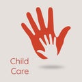 Helping hands. Support and care for children. Hands of adult and child. Vector illustration