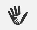 Helping hands symbol. Parent and child sign. Kids help and care icon. Support family vector Royalty Free Stock Photo