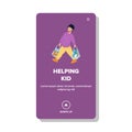 Helping Kid Carrying Bags With Grocery Food Vector