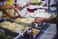 Helping people with food donations, alleviating hunger and hunger : concept of poverty Royalty Free Stock Photo