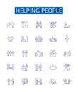 Helping people line icons signs set. Design collection of Aid, Assist, Support, Facilitate, Empower, Nurture, Alleviate