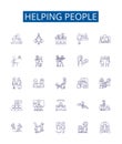 Helping people line icons signs set. Design collection of Aid, Assist, Support, Facilitate, Empower, Nurture, Alleviate