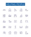 Helping people line icons signs set. Design collection of Aid, Assist, Support, Facilitate, Empower, Nurture, Alleviate