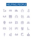 Helping people line icons signs set. Design collection of Aid, Assist, Support, Facilitate, Empower, Nurture, Alleviate