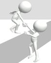 Helping person lifts 3D friend climb up top