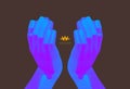 Helping and proctecting hands. Technologies of the future. Connection structure. 3D vector illustration for advertising, marketing