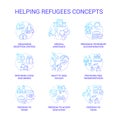 Helping refugees blue gradient concept icons set Royalty Free Stock Photo