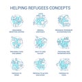 Helping refugees turquoise concept icons set Royalty Free Stock Photo