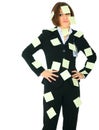 Helpless Businesswoman Full Of Empty Post It Royalty Free Stock Photo