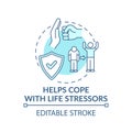 Helps cope with life stressors turquoise concept icon