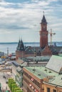 Helsinborg, Sweden - May, 2018: View of the city centre and the port of Helsingborg in Sweden. The ship is moored in port in