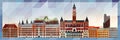 Helsingborg skyline vector colorful poster on beautiful triangular texture background