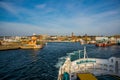 HELSINGBORG, SWEDEN: An image of a passenger ferry commuting between Helsinborg in Sweden and Helsingor in Denmark