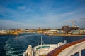 HELSINGBORG, SWEDEN: An image of a passenger ferry commuting between Helsinborg in Sweden and Helsingor in Denmark