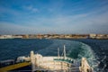 HELSINGBORG, SWEDEN: An image of a passenger ferry commuting between Helsinborg in Sweden and Helsingor in Denmark