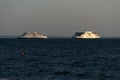 Ferries between Helsingborg and HelsingÃÂ¸r trafficing Ãâresund.. Royalty Free Stock Photo