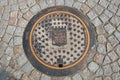 Helsingborg, Sweden: manhole on the road of stone on the street