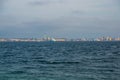 Helsingor, Denmark: Beautiful view from Denmark Kronborg Castle to the sea and rocks on the horizon Sweden and the port Royalty Free Stock Photo