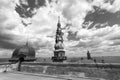 Helsingor. Denmark. 26 July. Tower of Kronborg Castle. Black and white photo. Denmark Landmarks Architecture Royalty Free Stock Photo