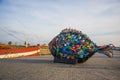 HELSINGOR, DENMARK: View of the Golden Bream from the Oresund yodogawa fish sculpture on the quay in Helsingor -Elsinore, home of