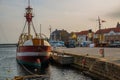 HELSINGOR, DENMARK: View of the Golden Bream from the Oresund yodogawa fish sculpture on the quay in Helsingor -Elsinore, home of