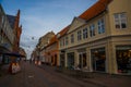 HELSINGOR, ELSINORE, DENMARK: Street view in Helsingor. Helsingor is a city in eastern Denmark, it known for its castle Kronborg Royalty Free Stock Photo