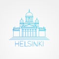 Helsinki cathedral detailed vector illustration. Linear style