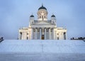 Helsinki Cathedral at twilight in winter Royalty Free Stock Photo