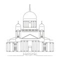 Helsinki cathedral vector illustration. Line art illustration.