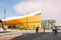 Helsinki Central Library Oodi with wooden circular roof and glass windows. Living meeting place with range of services Royalty Free Stock Photo