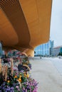 Helsinki Central Library Oodi with wooden circular roof and glass windows. Living meeting place with range of services Royalty Free Stock Photo