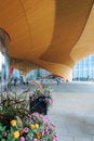 Helsinki Central Library Oodi with wooden circular roof and glass windows. Living meeting place with range of services Royalty Free Stock Photo