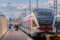 HELSINKI, FINLAND - APRIL 30, 2021: Train at Helsinki railway station.
