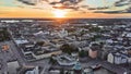 Aerial view of Uspenski Cathedral, St Nicholas` Church, beautiful sunset on the background, Helsinki, Finland