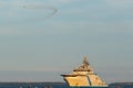 Helsinki, Finland - August 6 2021: KAIVARI-21 AIRSHOW, Celebratory painted Finnish air force display jet performing hard turn