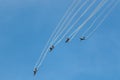 Helsinki, Finland - August 6 2021: KAIVARI-21 AIRSHOW, Finnish air force team Midnight Hawks performing break away manoeuvre