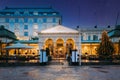 Helsinki, Finland. Colorful Night Dark Blue Starry Sky In Blue Colors With Sky Gradient. Famous Popular Place Is Cafe Royalty Free Stock Photo