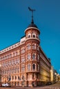 Helsinki, Finland. Crossroad Of Pohjoisranta And Kirkkokatu Street In Night Illumination Royalty Free Stock Photo