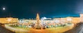 Helsinki, Finland. Christmas Xmas Market With Christmas Tree On Senate Square In Evening Night Illuminations. Panorama Royalty Free Stock Photo