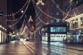 Helsinki, Finland - December 6, 2019: Festive new year 2020 lights in the center of Helsinki. Night Evening Christmas