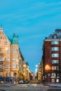 Helsinki, Finland. Residential House Building At Intersection Of Merikatu, Neitsytpolku And Puistokatu Streets In Winter Royalty Free Stock Photo