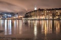 Helsinki, Finland, January 26, 2018: Lake `TÃÂ¶ÃÂ¶lÃÂ¶nlahti` , night view of Helsinki Royalty Free Stock Photo
