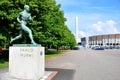 HELSINKI, FINLAND - Jul 25, 2016: Statue of famous Finnish runner Paavo Nurmi in front of the Olympic Stadium in Helsinki