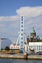 Helsinki, Finland. July, 24, 2014. Helsinki harbour from waterside. Ferris wheel,