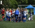 Helsinki, Finland - July 6, 2015 - Unidentified team of female soccer players in Helsinki Cup tournament Royalty Free Stock Photo