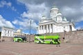 HELSINKI / FINLAND - July 20, 2013: White Helsinki Cathedral, the evangelical lutheran church. At the picture are many people and Royalty Free Stock Photo